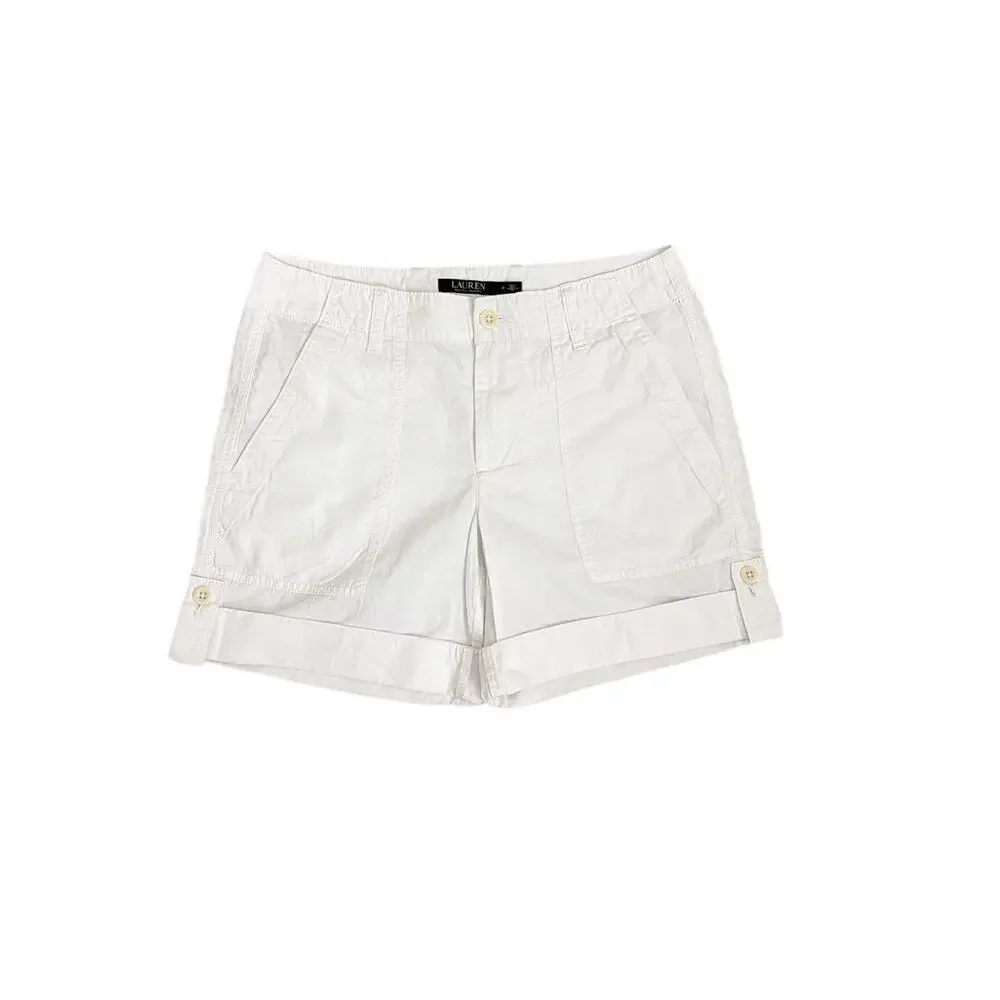 Lauren Ralph Lauren Cuffed White Linen Blend Chino Shorts Size 2